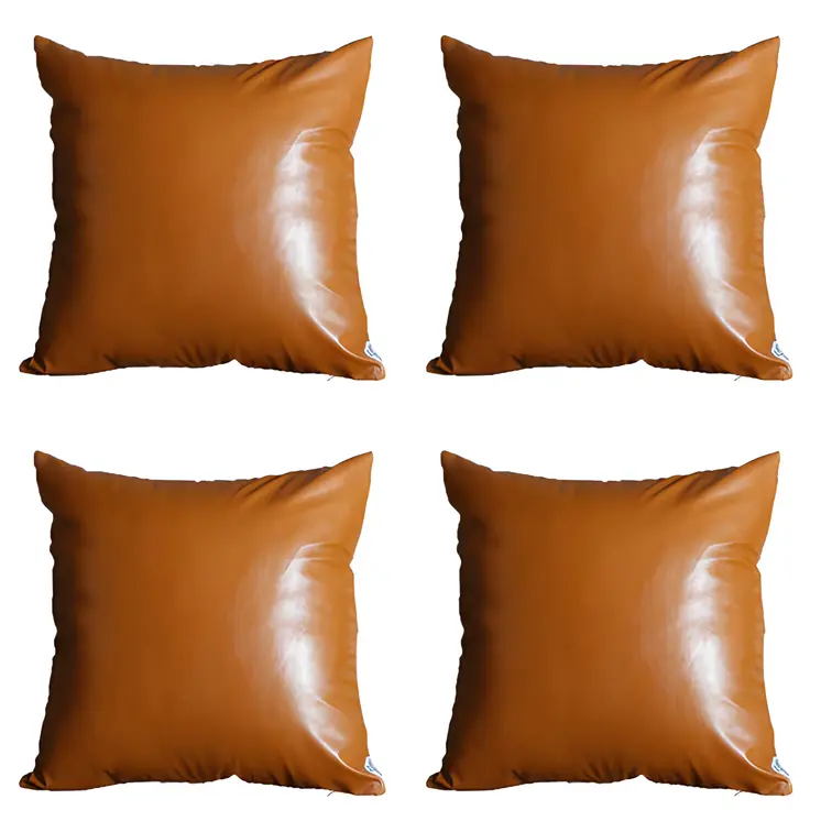 Set of Four 20" Brown Faux Leather Throw Pillow Covers