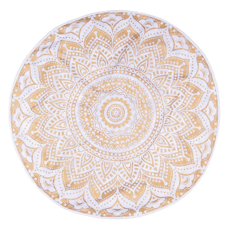 32" X 32" Gold And White Round Geometric Cotton Floor Throw Pillow Cover