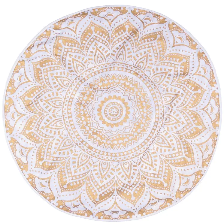32" X 32" Gold And White Round Geometric Cotton Floor Throw Pillow Cover