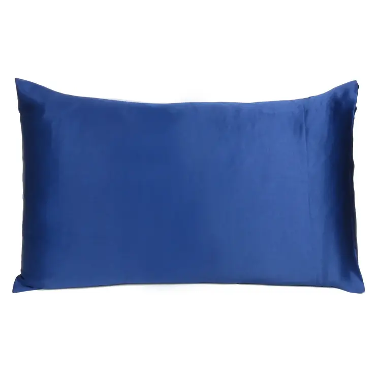 Navy Blue Dreamy Set Of 2 Silky Satin Queen Pillowcases