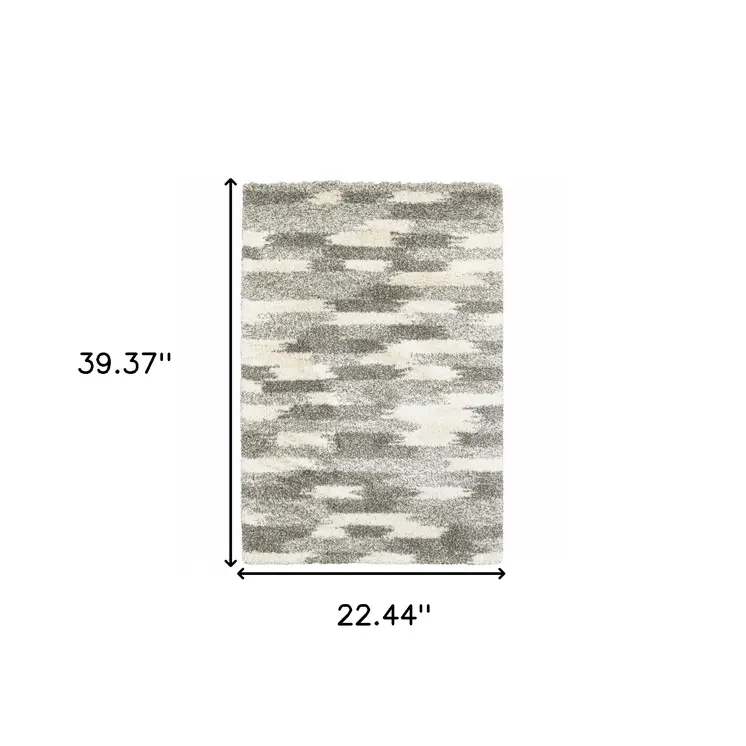 2' X 3' Gray And Ivory Geometric Pattern Scatter Rug