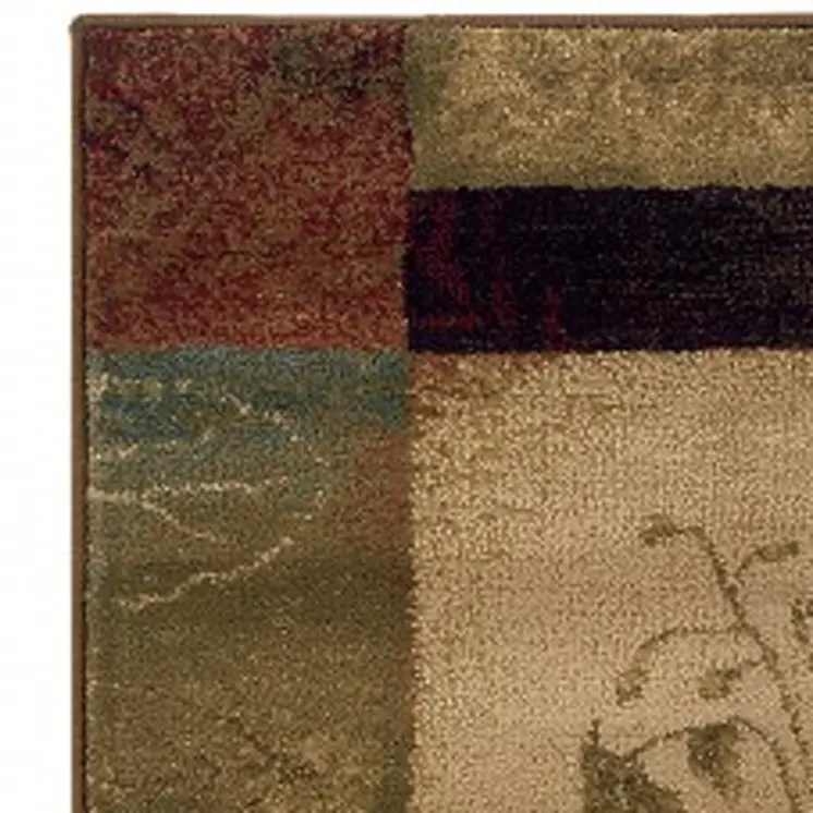2' X 8' Beige And Brown Floral Block Pattern Runner Rug