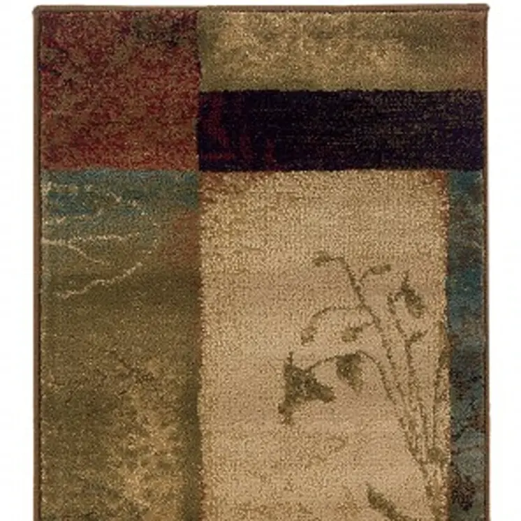 2' X 8' Beige And Brown Floral Block Pattern Runner Rug