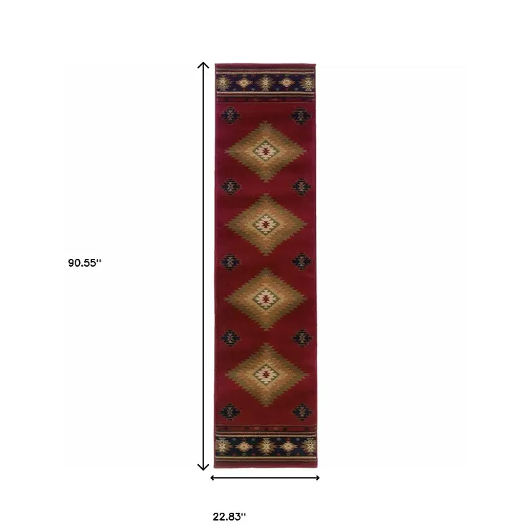 2' X 8' Red And Beige Ikat Pattern Runner Rug