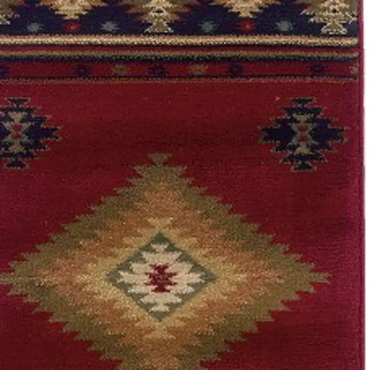 2' X 8' Red And Beige Ikat Pattern Runner Rug