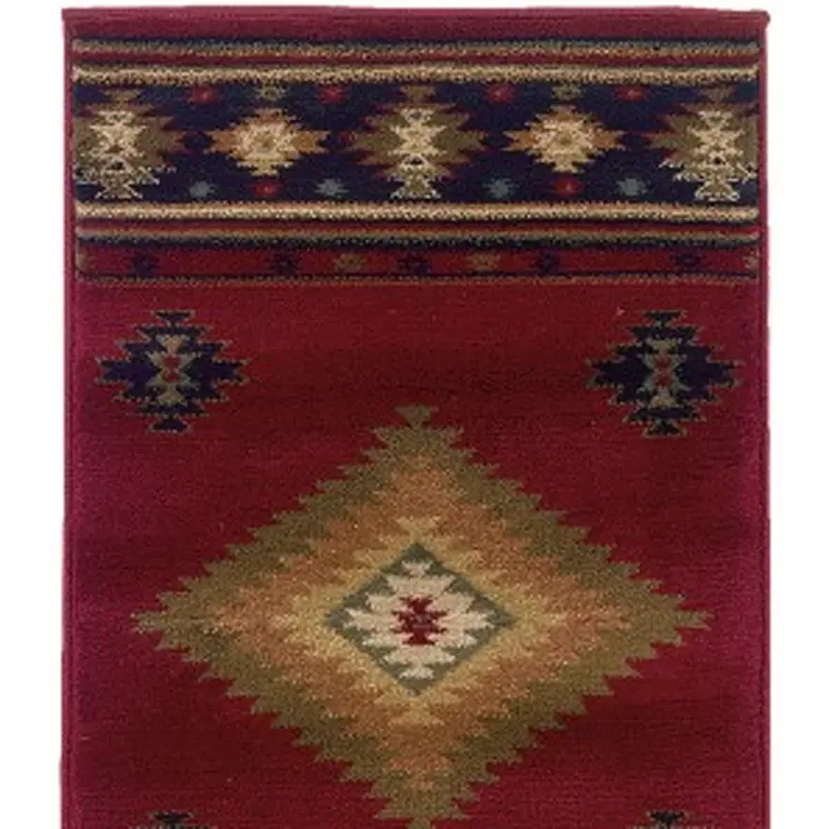 2' X 8' Red And Beige Ikat Pattern Runner Rug