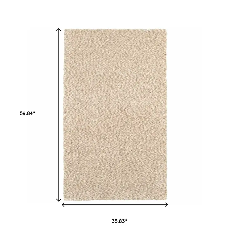 3' X 5' Beige Shag Hand Tufted Area Rug