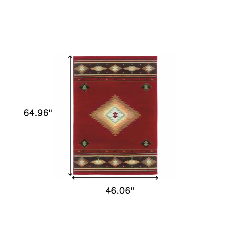 4' X 6' Red And Beige Ikat Pattern Area Rug
