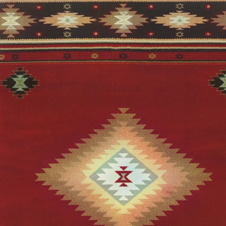 4' X 6' Red And Beige Ikat Pattern Area Rug