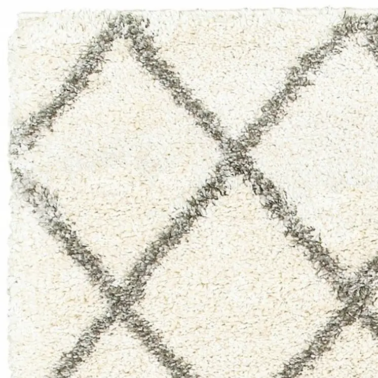 2' X 8' Ivory And Gray Geometric Lattice Runner Rug