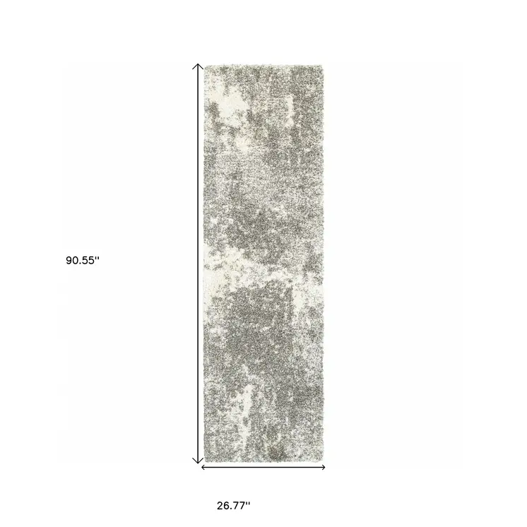 2' X 8' Gray And Ivory Distressed Abstract Runner Rug