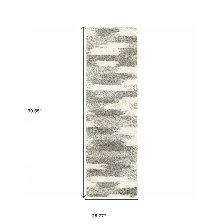 2' X 8' Gray And Ivory Geometric Pattern Runner Rug