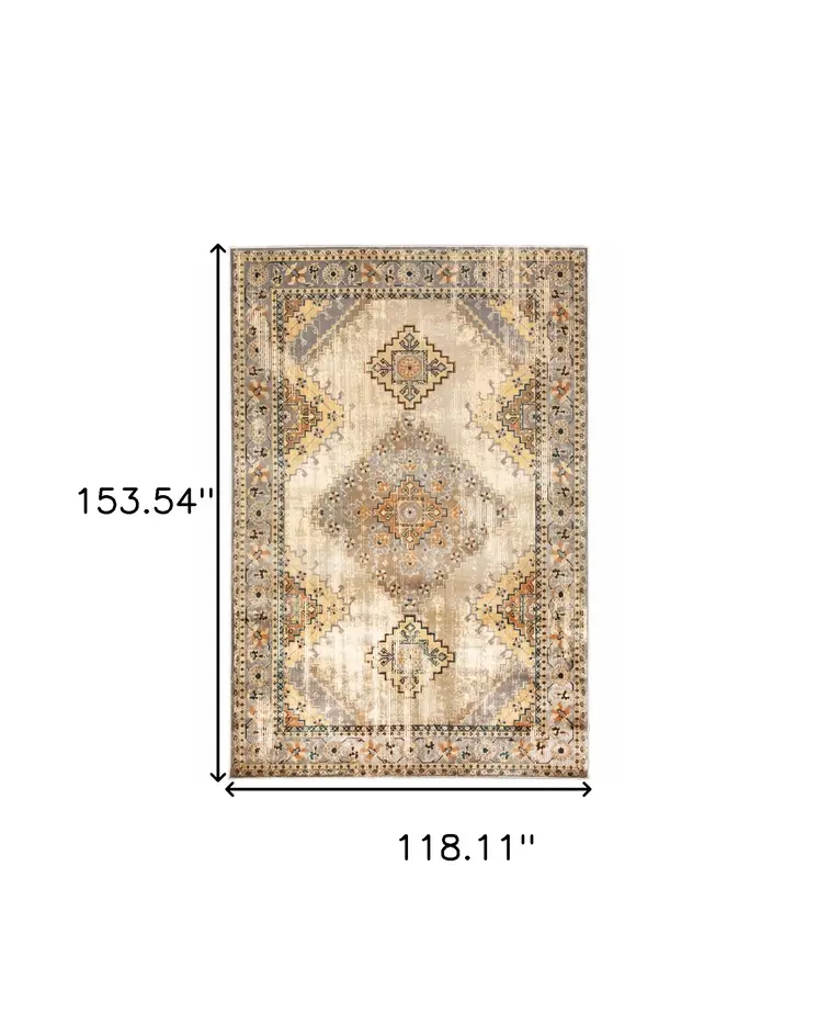 10' X 13' Gray And Beige Aztec Pattern Area Rug
