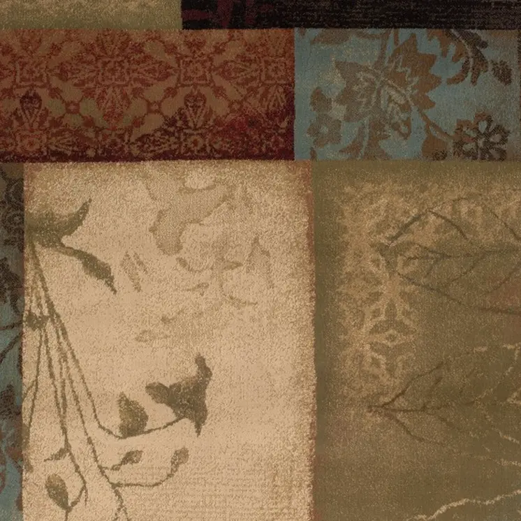 7' X 10' Beige And Brown Floral Block Pattern Area Rug