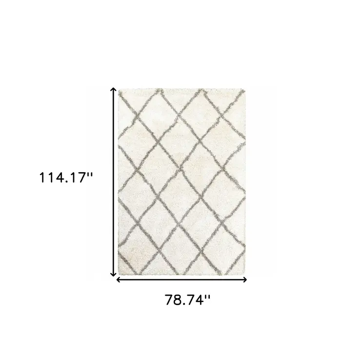 7' X 10' Ivory And Gray Geometric Lattice Area Rug