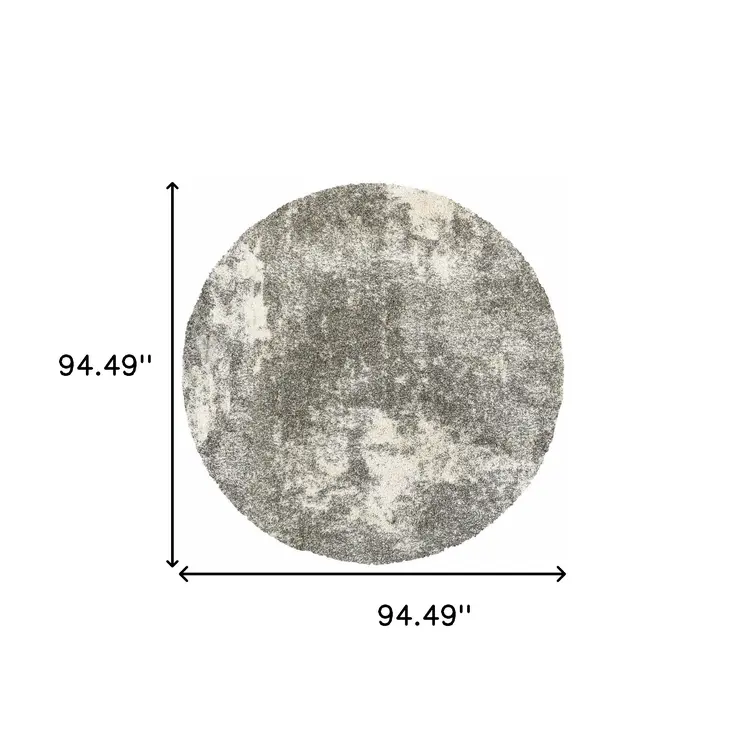 8' Round Gray And Ivory Distressed Abstract Area Rug