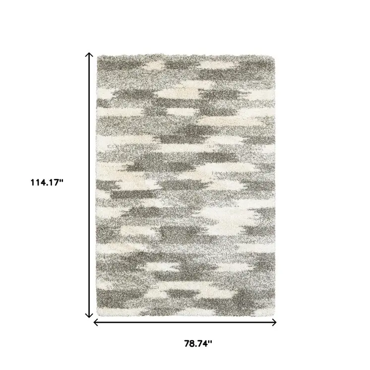 7' X 10' Gray And Ivory Geometric Pattern Area Rug