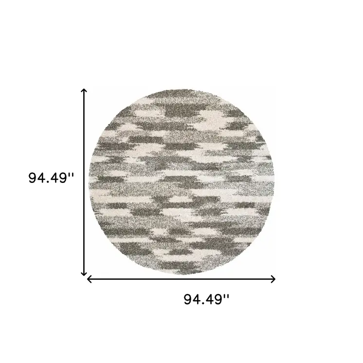 8’ Round Gray And Ivory Geometric Pattern Area Rug
