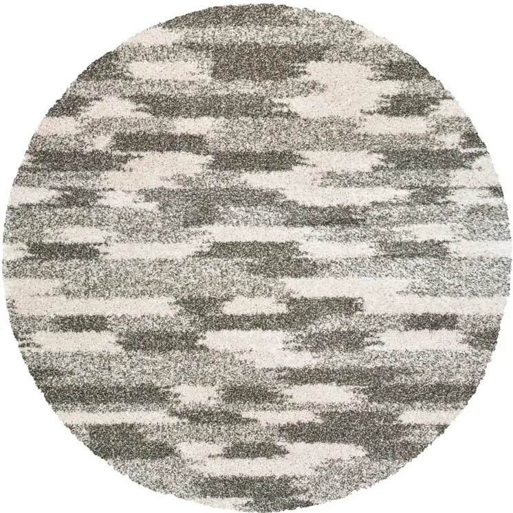 8’ Round Gray And Ivory Geometric Pattern Area Rug