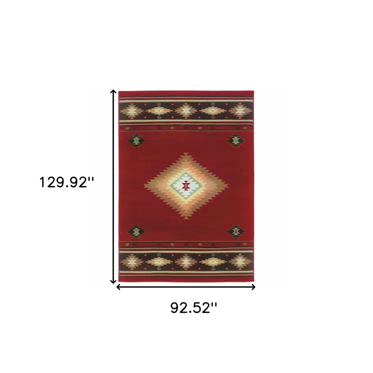 8' X 11' Red And Beige Ikat Pattern Area Rug