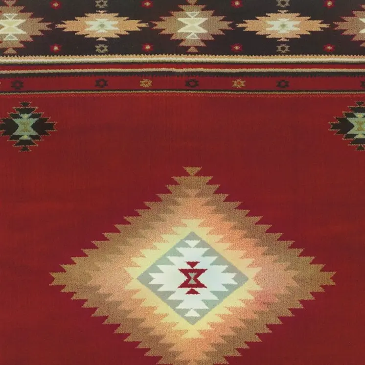 8' X 11' Red And Beige Ikat Pattern Area Rug