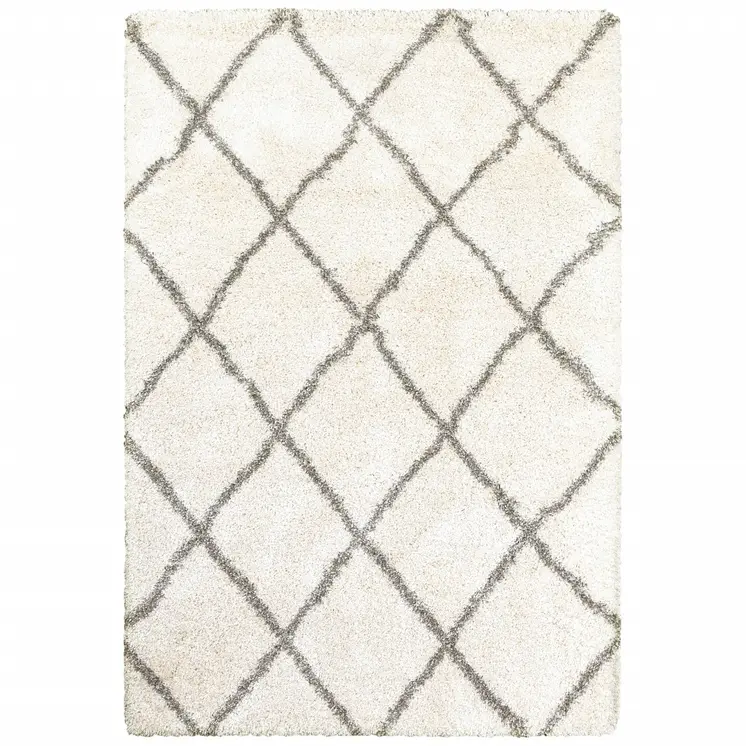 8' X 11' Ivory And Gray Geometric Lattice Area Rug