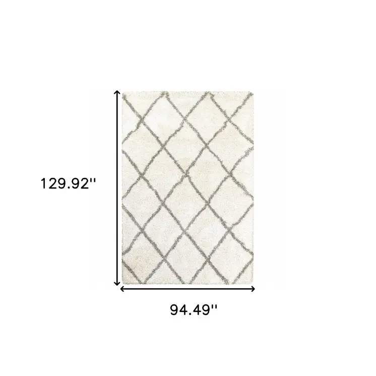 8' X 11' Ivory And Gray Geometric Lattice Area Rug