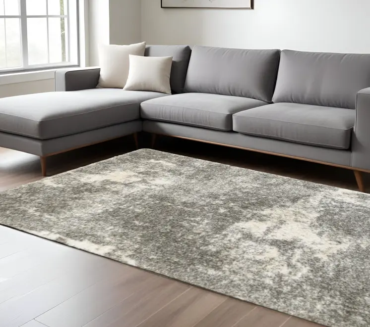 8' X 11' Gray And Ivory Distressed Abstract Area Rug