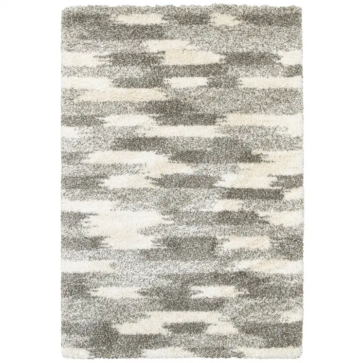 8' X 11' Gray And Ivory Geometric Pattern Area Rug