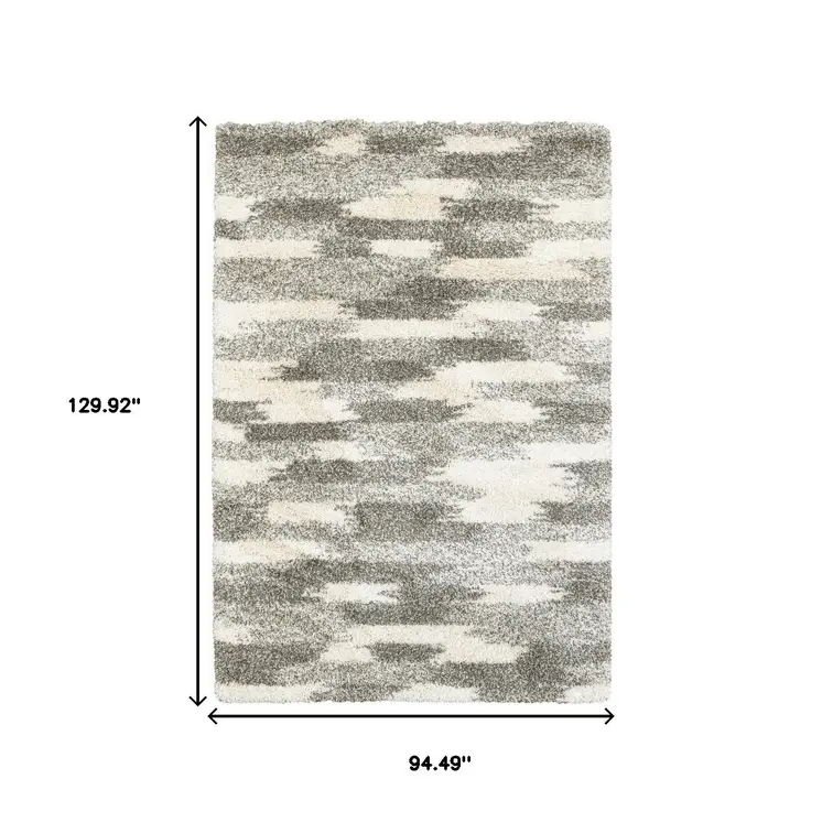 8' X 11' Gray And Ivory Geometric Pattern Area Rug