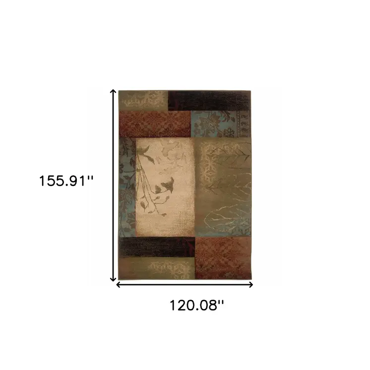 10' X 13' Beige And Brown Floral Block Pattern Area Rug