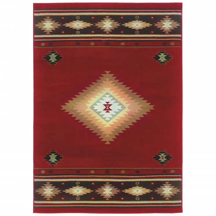 10' X 13' Red And Beige Ikat Pattern Area Rug