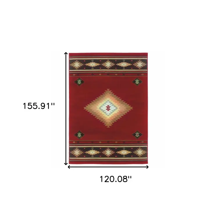 10' X 13' Red And Beige Ikat Pattern Area Rug