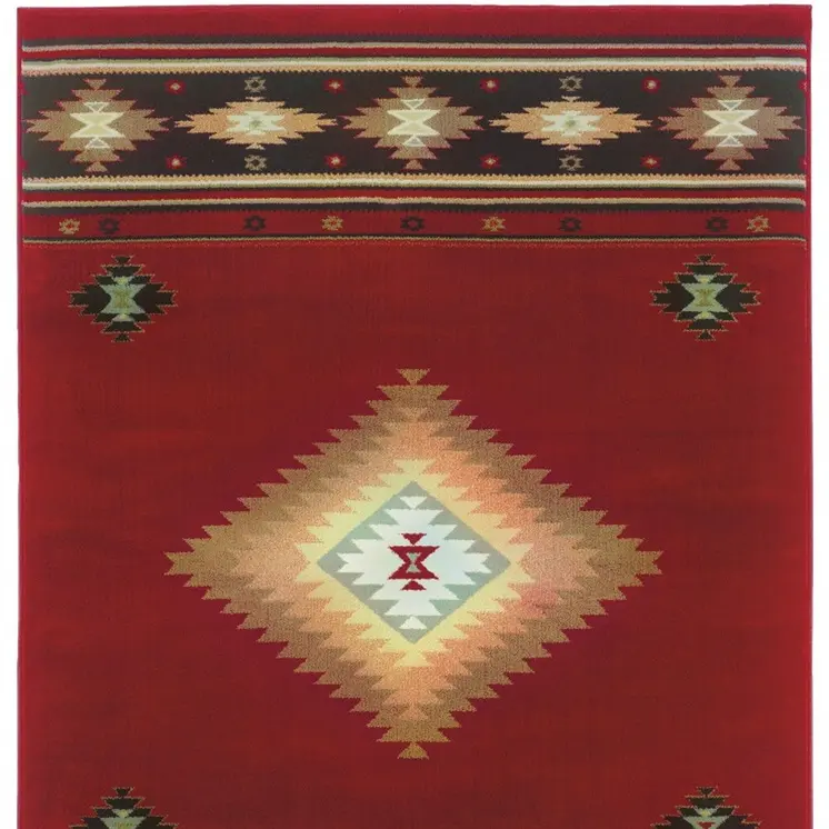 10' X 13' Red And Beige Ikat Pattern Area Rug
