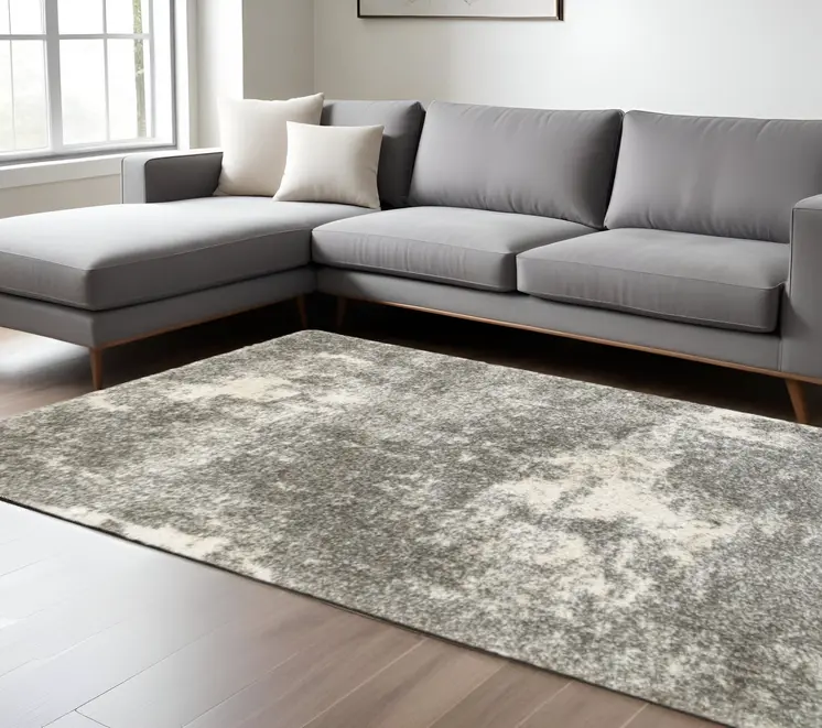 10' X 13' Gray And Ivory Distressed Abstract Area Rug