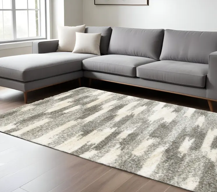 10' X 13' Gray And Ivory Geometric Pattern Area Rug