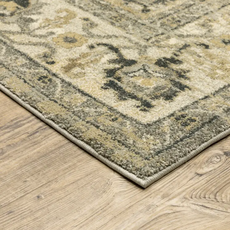 2' X 8' Beige And Gray Traditional Medallion Indoor Runner Rug