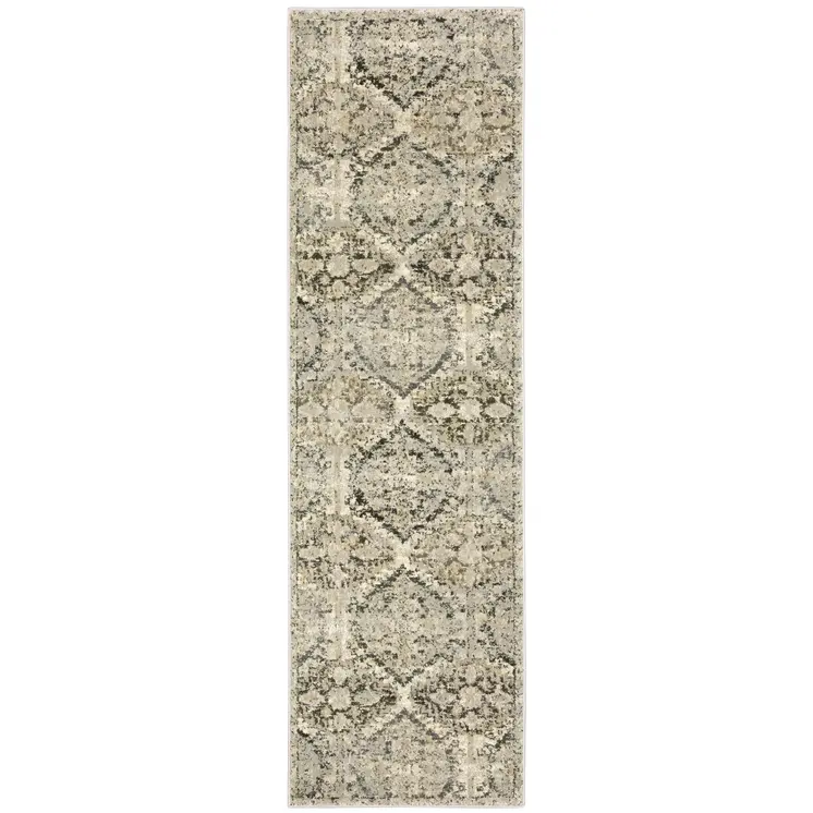 2' X 8' Ivory And Gray Floral Trellis Indoor Runner Rug