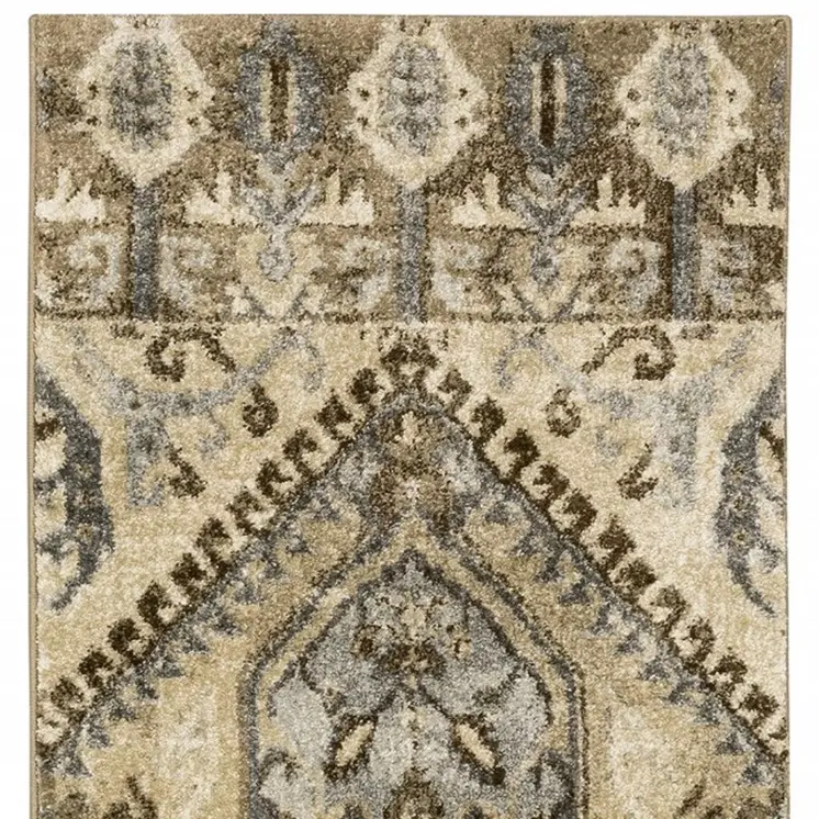 2' X 8' Tan And Gold Central Medallion Indoor Runner Rug