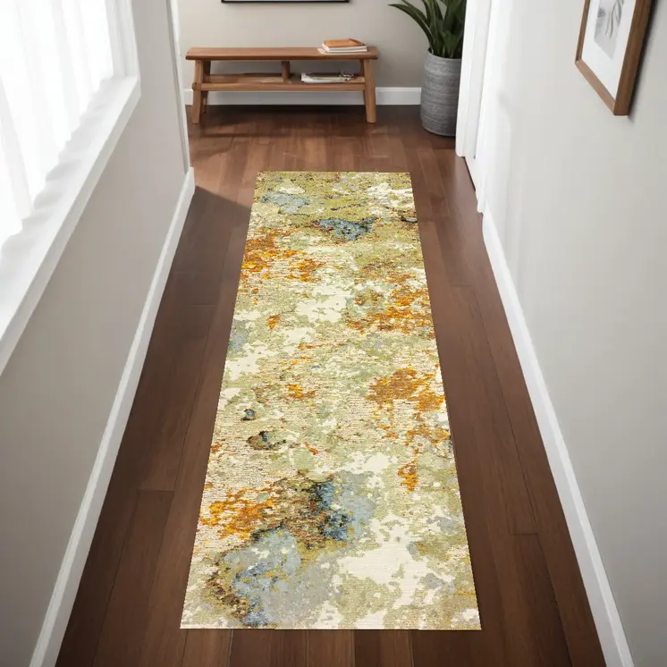 8' Gold And Ivory Runner Rug