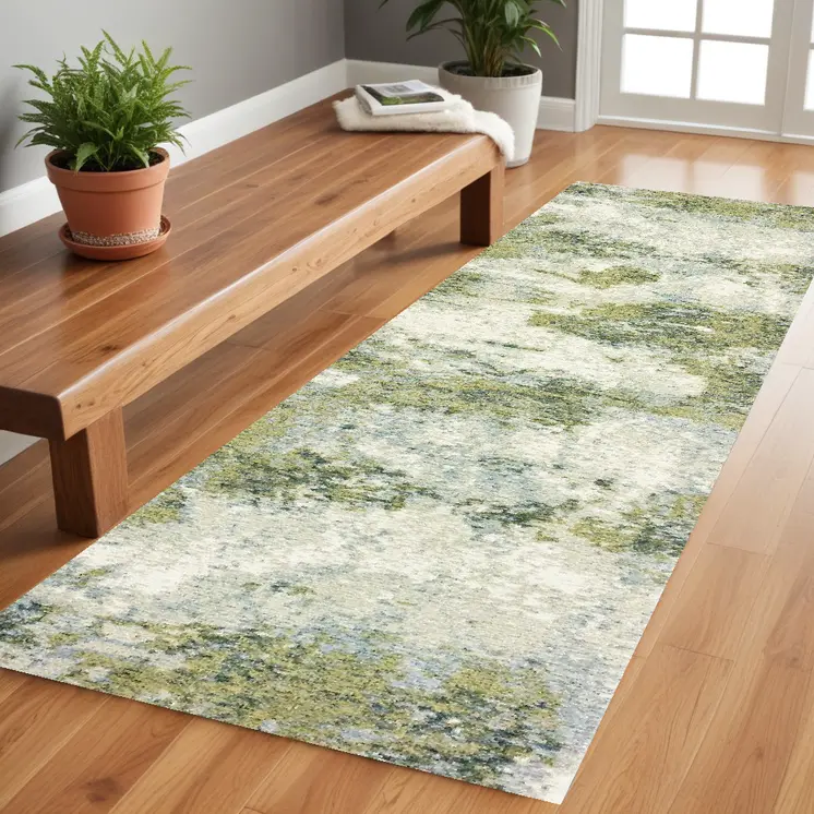 8' Blue And Green Runner Rug
