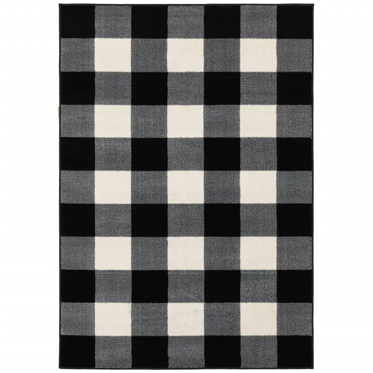 5' X 7' Black And Ivory Gingham Area Rug