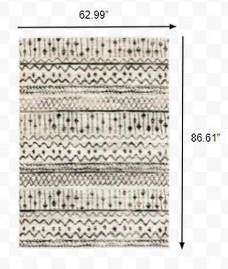5' X 7' Ivory And Black Abstract Geometric Distressed Area Rug