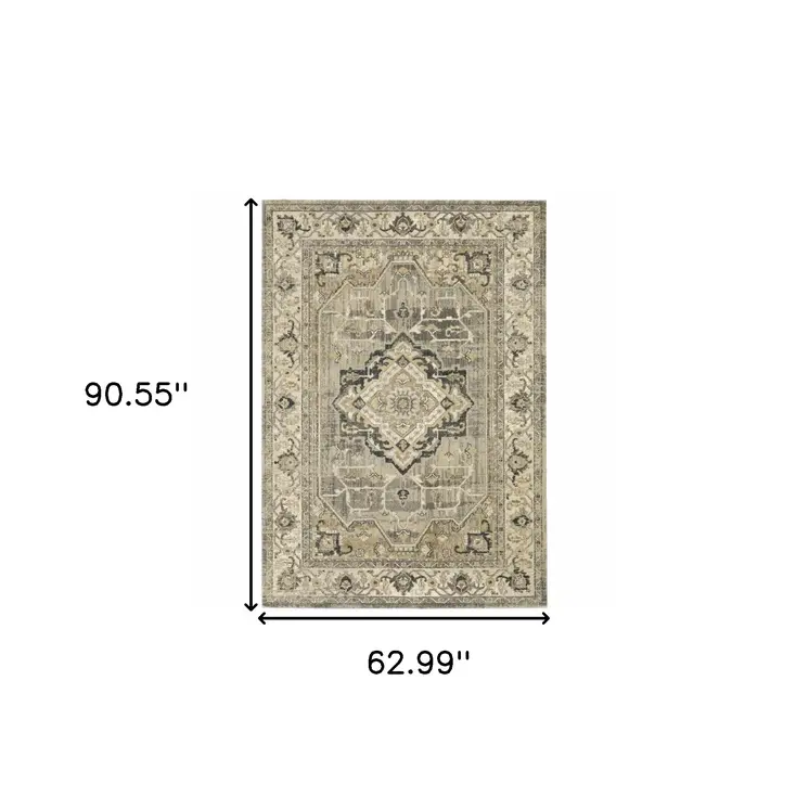 5' X 8' Beige And Gray Medallion Distressed Area Rug