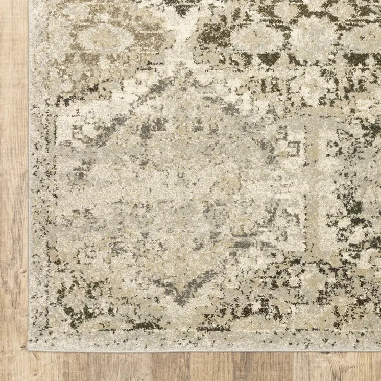 5' X 8' Ivory And Gray Trellis Distressed Area Rug