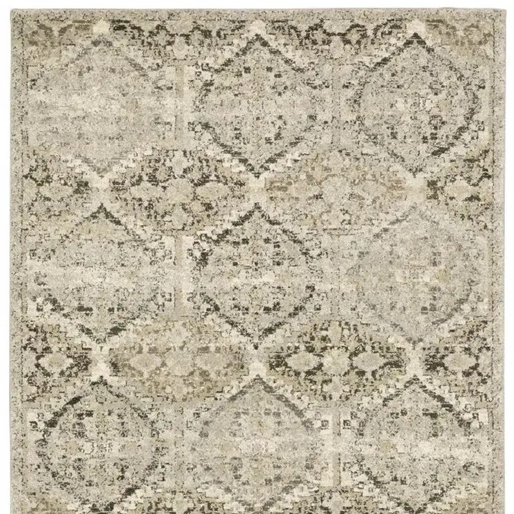 5' X 8' Ivory And Gray Trellis Distressed Area Rug