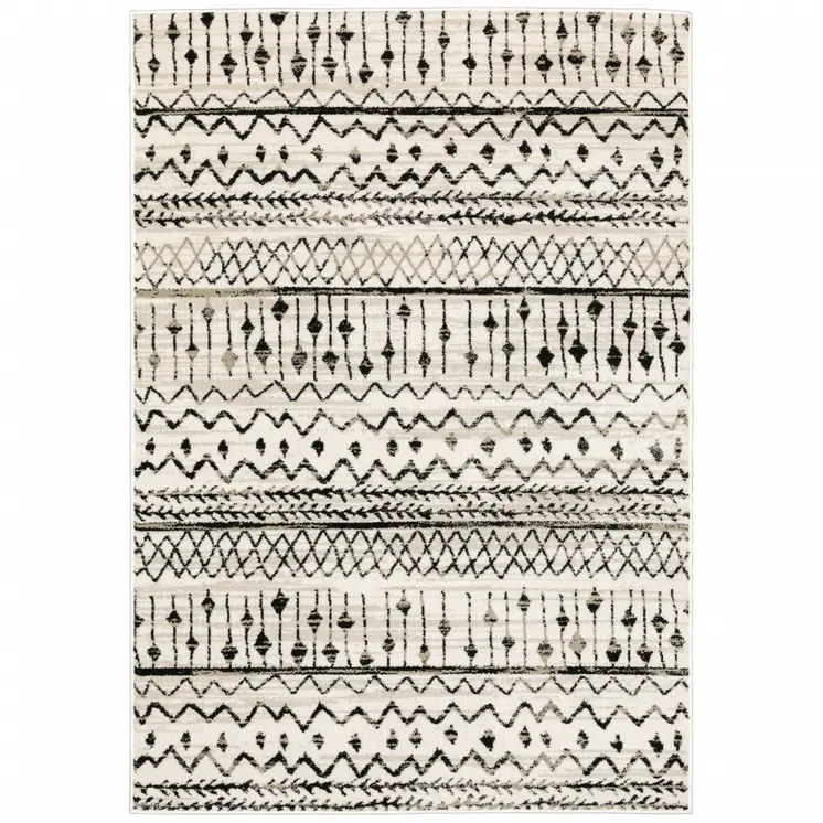 7' X 9' Ivory And Black Abstract Geometric Area Rug
