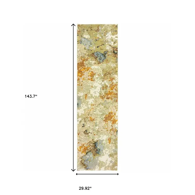 12' Gold And Ivory Runner Rug