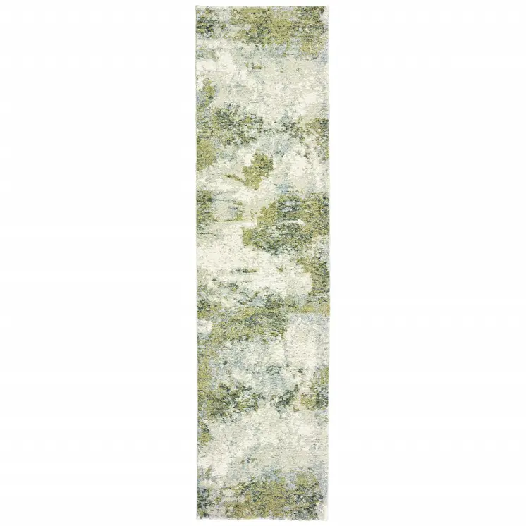 12' Ivory Sage And Teal Abstract Runner Rug
