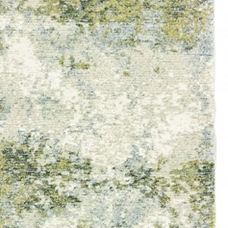 12' Ivory Sage And Teal Abstract Runner Rug
